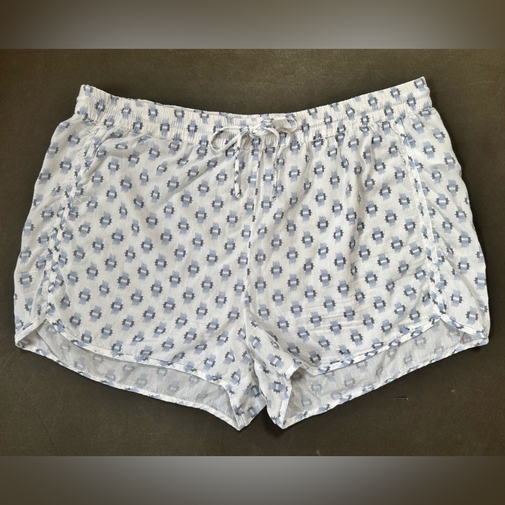 Gap Body Sz L Cotton Modal Lounge PJ Shorts White w/Ikat Blue Windowpane Pattern